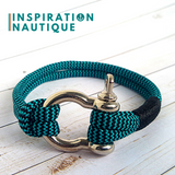 Bracelet marin avec manille pour homme ou femme en paracorde 550 et acier inoxydable, Turquoise et noir, zigzags