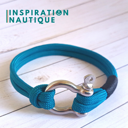 Bracelet marin avec manille en paracorde 550 et acier inoxydable, Bleu Caraïbes