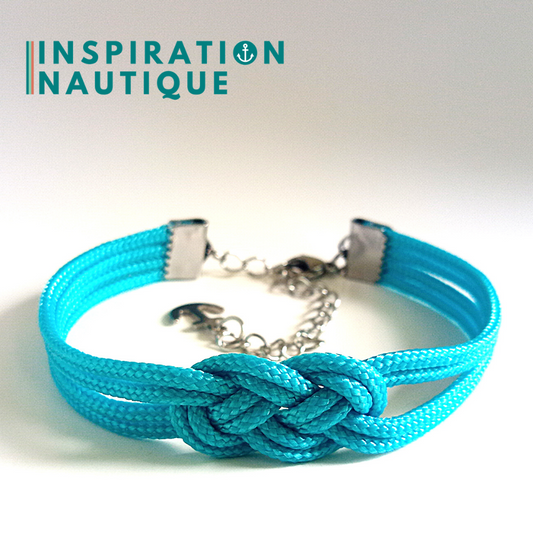 Bracelet marin avec mini noeud de carrick double, en petite paracorde et acier inoxydable, Turquoise, Medium