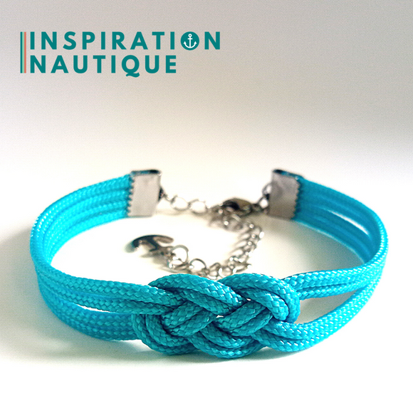 Prêt-à-partir | Bracelet marin avec mini noeud de carrick double unisexe, en petite paracorde et acier inoxydable, Turquoise, Medium