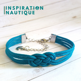 Bracelet marin avec mini noeud de carrick double unisexe, en petite paracorde et acier inoxydable, Bleu Caraïbes