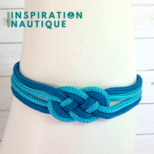 Bracelet marin avec mini noeud de carrick double unisexe, en petite paracorde et acier inoxydable, Turquoise et bleu Caraïbes