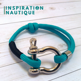 Bracelet marin avec manille pour homme ou femme en paracorde 550 et acier inoxydable, ajustable, Turquoise
