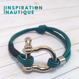 Bracelet marin avec manille pour homme ou femme en paracorde 550 et acier inoxydable, ajustable, Turquoise et noir, ligné