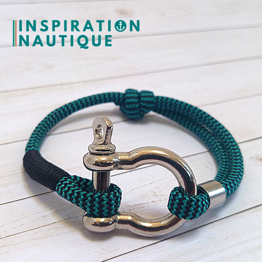 Bracelet marin avec manille en paracorde 550 et acier inoxydable, ajustable, Turquoise et noir, zigzags