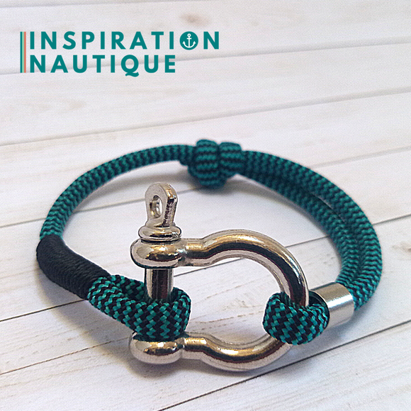 Bracelet marin avec manille pour homme ou femme en paracorde 550 et acier inoxydable, ajustable, Turquoise et noir, zigzags