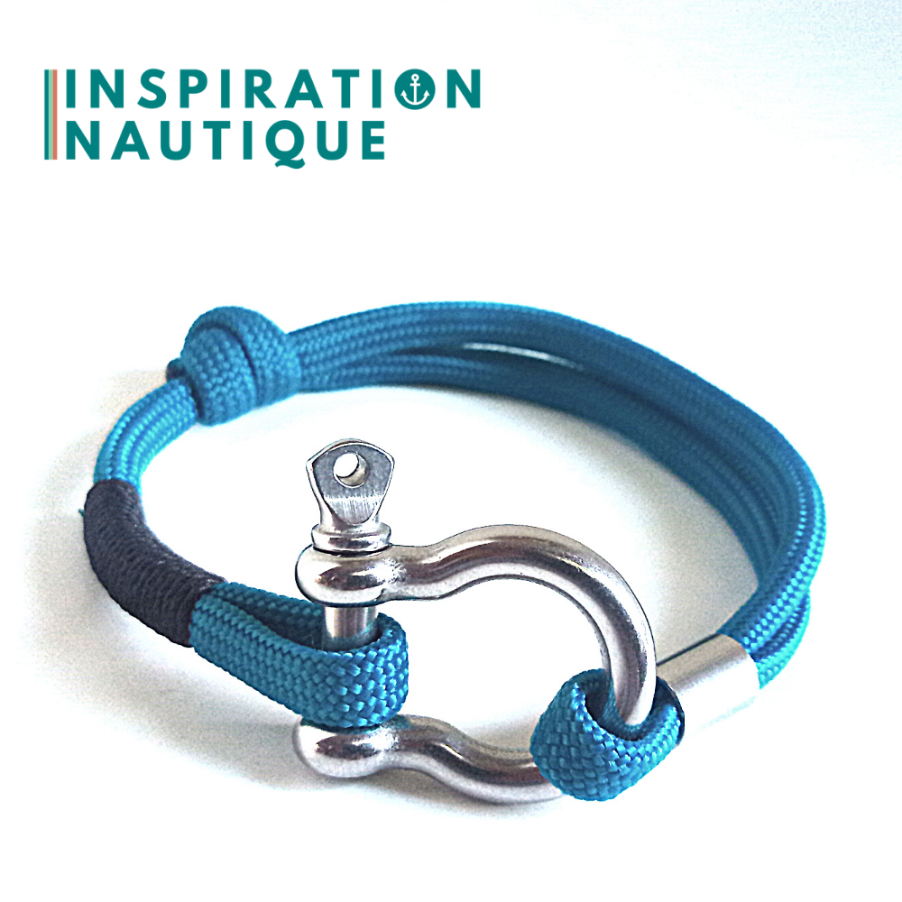 Bracelet marin avec manille en paracorde 550 et acier inoxydable, ajustable, Bleu Caraïbes