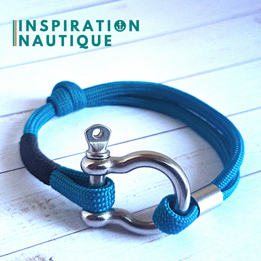 Bracelet marin avec manille en paracorde 550 et acier inoxydable, ajustable, Bleu Caraïbes