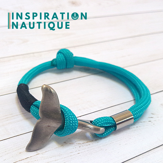 Bracelet marin avec queue de baleine pour femme ou homme en paracorde 550 et acier inoxydable, ajustable, Turquoise