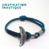Bracelet marin avec queue de baleine pour femme ou homme en paracorde 550 et acier inoxydable, ajustable, Turquoise et noir, ligné