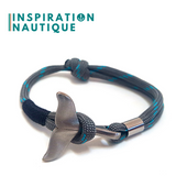 Bracelet marin avec queue de baleine pour femme ou homme en paracorde 550 et acier inoxydable, ajustable, Gris avec traceur turquoise