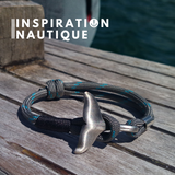 Bracelet marin avec queue de baleine pour femme ou homme en paracorde 550 et acier inoxydable, ajustable, Gris avec traceur turquoise
