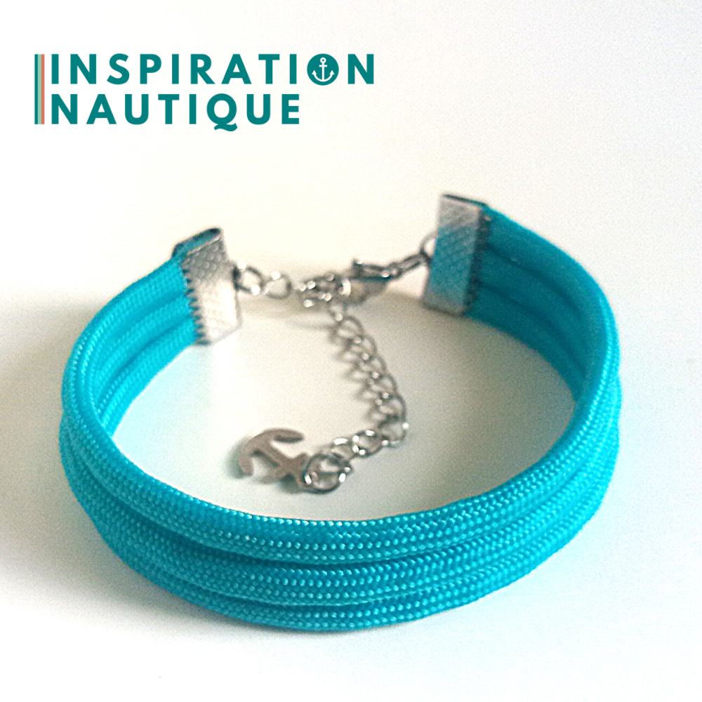 Bracelet marin triple rayures en paracorde 550 et acier inoxydable, Turquoise