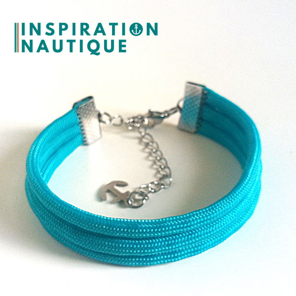 Bracelet marin triple rayures en paracorde 550 et acier inoxydable, Turquoise, Medium