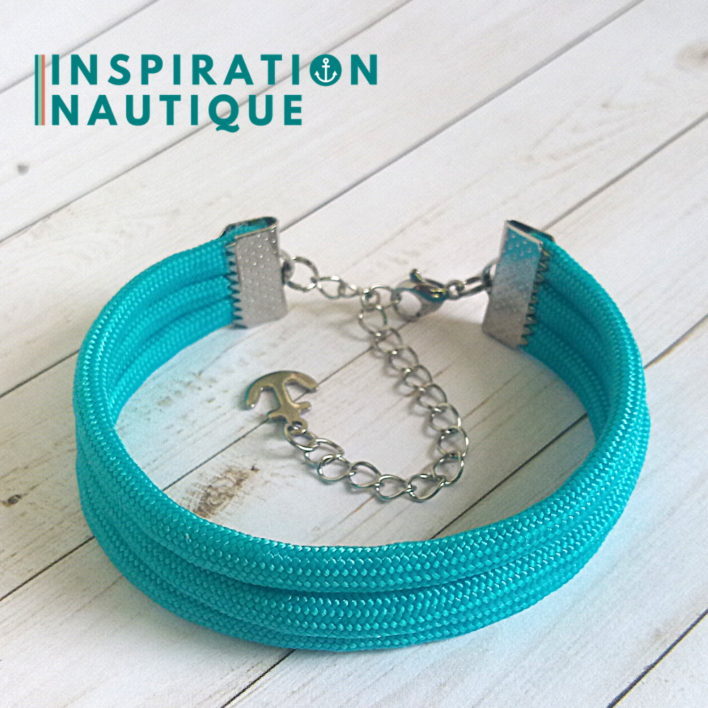 Bracelet marin triple rayures en paracorde 550 et acier inoxydable, Turquoise