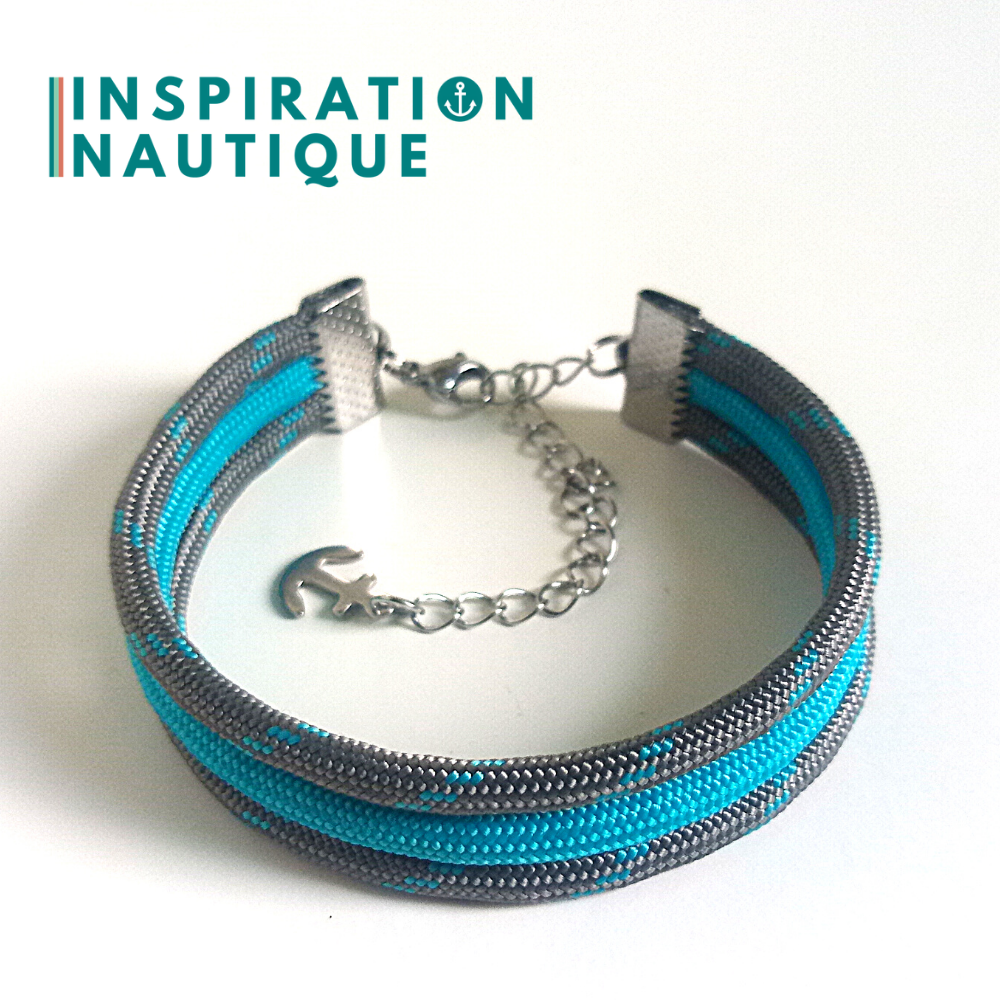 Bracelet marin triple rayures en paracorde 550 et acier inoxydable, Gris avec traceur turquoise, et turquoise