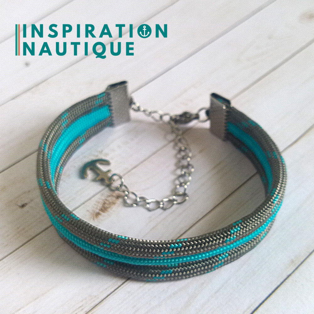 Bracelet marin triple rayures en paracorde 550 et acier inoxydable, Gris avec traceur turquoise, et turquoise