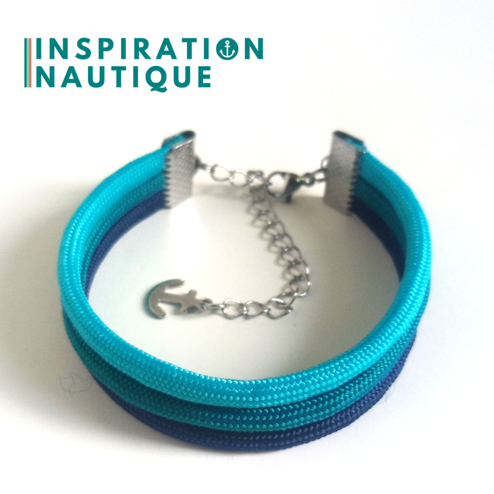 Bracelet marin triple rayures en paracorde 550 et acier inoxydable, Turquoise, sarcelle et marine