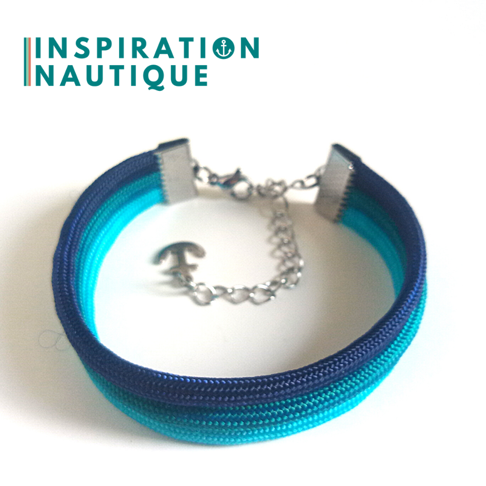 Bracelet marin triple rayures en paracorde 550 et acier inoxydable, Turquoise, sarcelle et marine