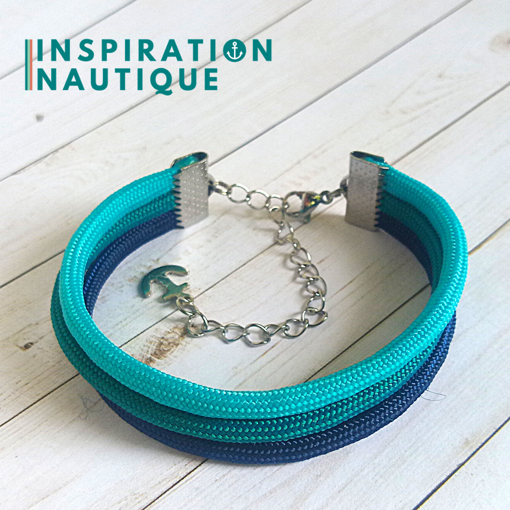 Bracelet marin triple rayures en paracorde 550 et acier inoxydable, Turquoise, sarcelle et marine