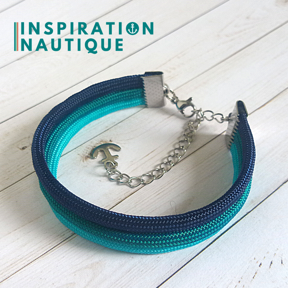 Bracelet marin triple rayures en paracorde 550 et acier inoxydable, Turquoise, sarcelle et marine