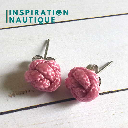 Boucles d'oreilles nautiques, boutons en noeud de sifflet de bosco, Lavande rose