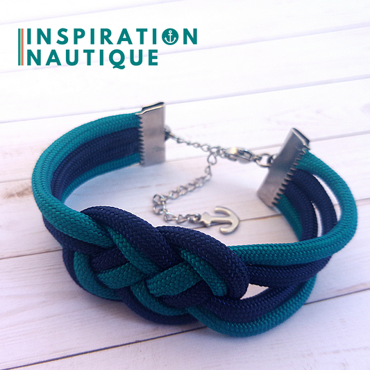 Bracelet marin avec noeud de carrick double unisexe, en paracorde 550 et acier inoxydable, Marine et sarcelle