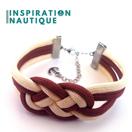 Bracelet marin avec noeud de carrick double, en paracorde 550 et acier inoxydable, Rouille et crème, Medium