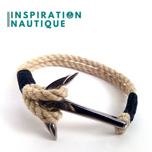 Bracelet marin avec ancre pour homme ou femme en cordage de bateau et acier inoxydable, Naturel et couleurs variées