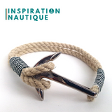 Bracelet marin avec ancre pour homme ou femme en cordage de bateau et acier inoxydable, Naturel et couleurs variées