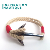 Bracelet marin avec ancre pour homme ou femme en cordage de bateau et acier inoxydable, Naturel et couleurs classiques