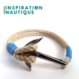 Bracelet marin avec ancre pour homme ou femme en cordage de bateau et acier inoxydable, Naturel et couleurs maritimes