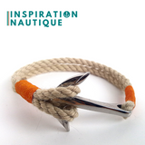 Bracelet marin avec ancre pour homme ou femme en cordage de bateau et acier inoxydable, Naturel et couleurs maritimes