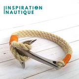 Bracelet marin avec ancre pour homme ou femme en cordage de bateau et acier inoxydable, Naturel et couleurs maritimes