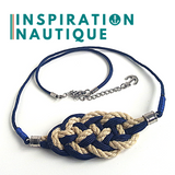 Collier marin avec noeud de carrick en cordage de bateau vintage, paracorde et acier inoxydable, Naturel et marine