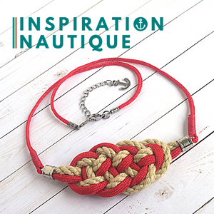 Collier marin avec noeud de carrick en cordage de bateau vintage, paracorde et acier inoxydable, Naturel et rouge