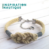 Bracelet marin avec noeud de carrick simple unisexe, en cordage de bateau authentique et acier inoxydable, Naturel et couleurs variées