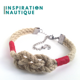 Bracelet marin avec noeud de carrick simple unisexe, en cordage de bateau authentique et acier inoxydable, Naturel et couleurs classiques