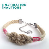 Bracelet marin avec noeud de carrick simple unisexe, en cordage de bateau authentique et acier inoxydable, Naturel et couleurs classiques