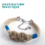 Bracelet marin avec noeud de carrick simple unisexe, en cordage de bateau authentique et acier inoxydable, Naturel et couleurs maritimes