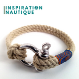 Bracelet marin avec manille pour homme ou femme en cordage de bateau authentique et acier inoxydable, naturel et couleurs maritimes