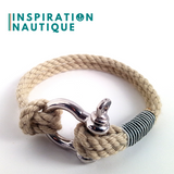 Bracelet marin avec manille pour homme ou femme en cordage de bateau authentique et acier inoxydable, naturel et couleurs variées
