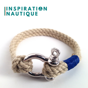 Bracelet marin avec manille pour homme ou femme en cordage de bateau authentique et acier inoxydable, naturel et couleurs classiques
