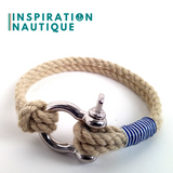 Bracelet marin avec manille pour homme ou femme en cordage de bateau authentique et acier inoxydable, naturel et couleurs classiques