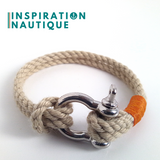Bracelet marin avec manille pour homme ou femme en cordage de bateau authentique et acier inoxydable, naturel et couleurs maritimes