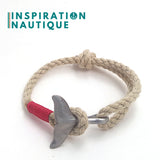 Bracelet marin avec queue de baleine pour femme ou homme en cordage de bateau vintage et acier inoxydable, ajustable, Naturel et couleurs classiques