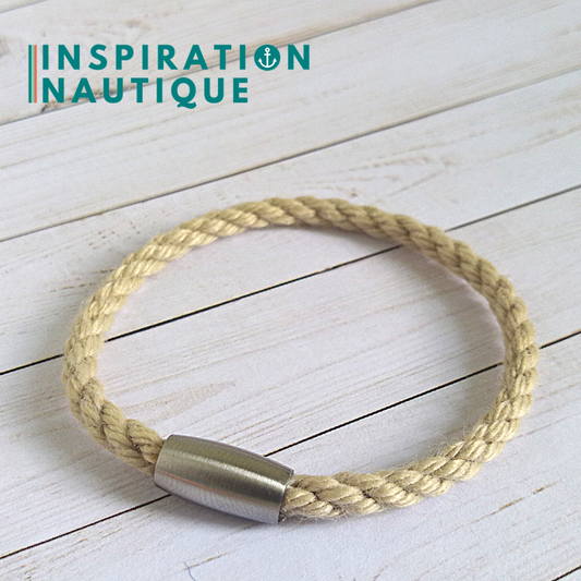 Bracelet simple avec aimant en cordage de bateau vintage et acier inoxydable, Naturel