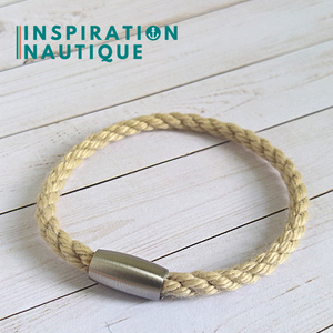 Bracelet unisexe simple en cordage de bateau vintage et acier inoxydable, Naturel