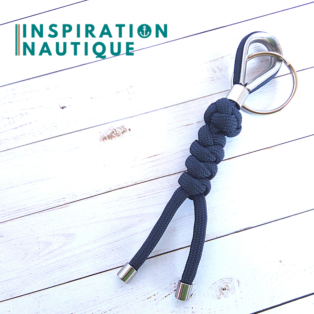 Boatswain's whistle knot and snake knot key ring, navy