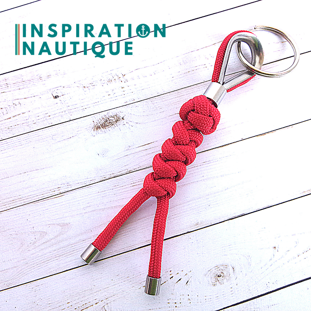 Boatswain's whistle knot and snake knot key ring, red